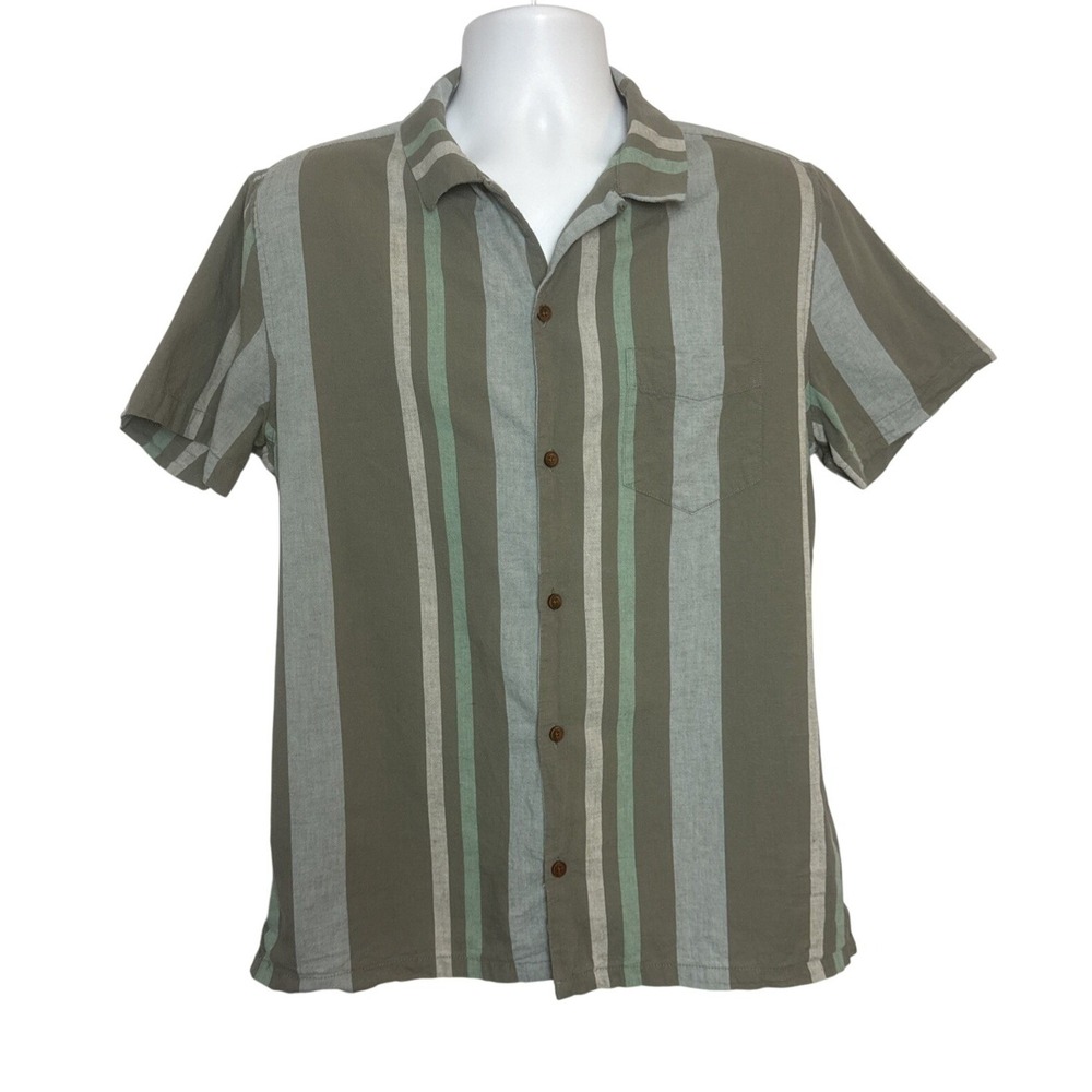 Aeropostale Mens M Shirt Vertical Stripe Button Down Hemp‎ Sustainable Vacation